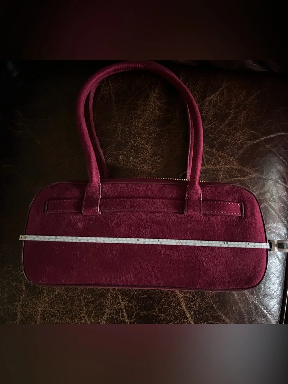 LOFT Wine Suede Satchel with Gold Hardware